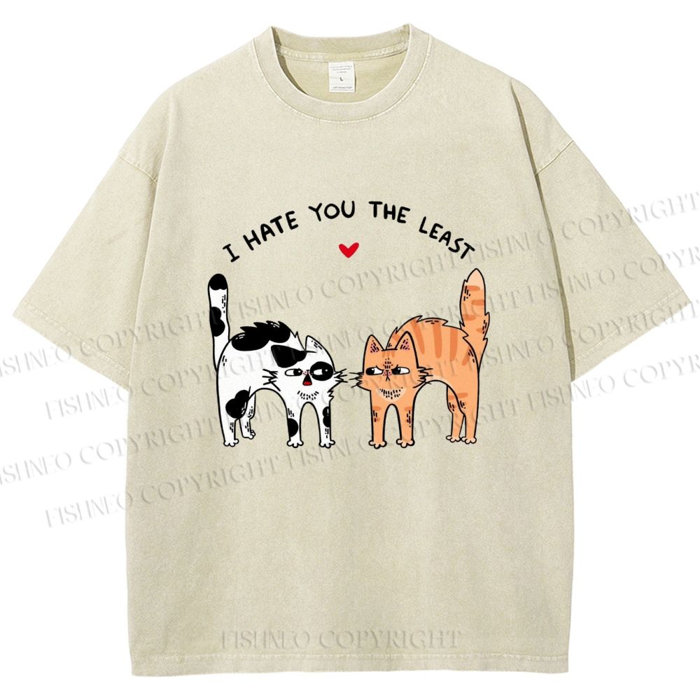 Unisex I Hate You The Least Cat Printed Washed Tee