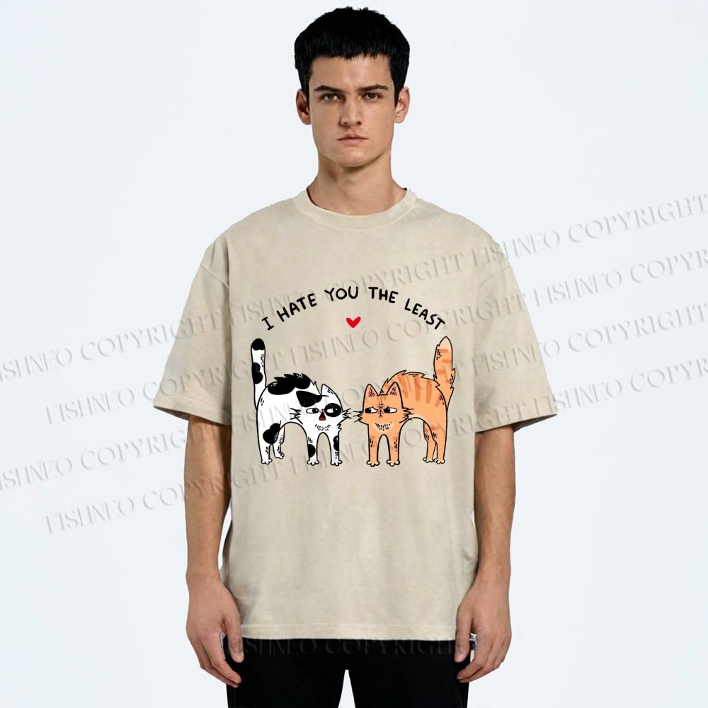 Unisex I Hate You The Least Cat Printed Washed Tee
