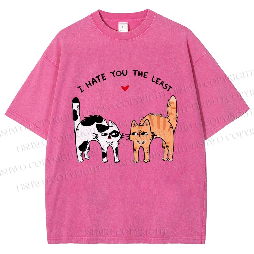 Unisex I Hate You The Least Cat Printed Washed Tee