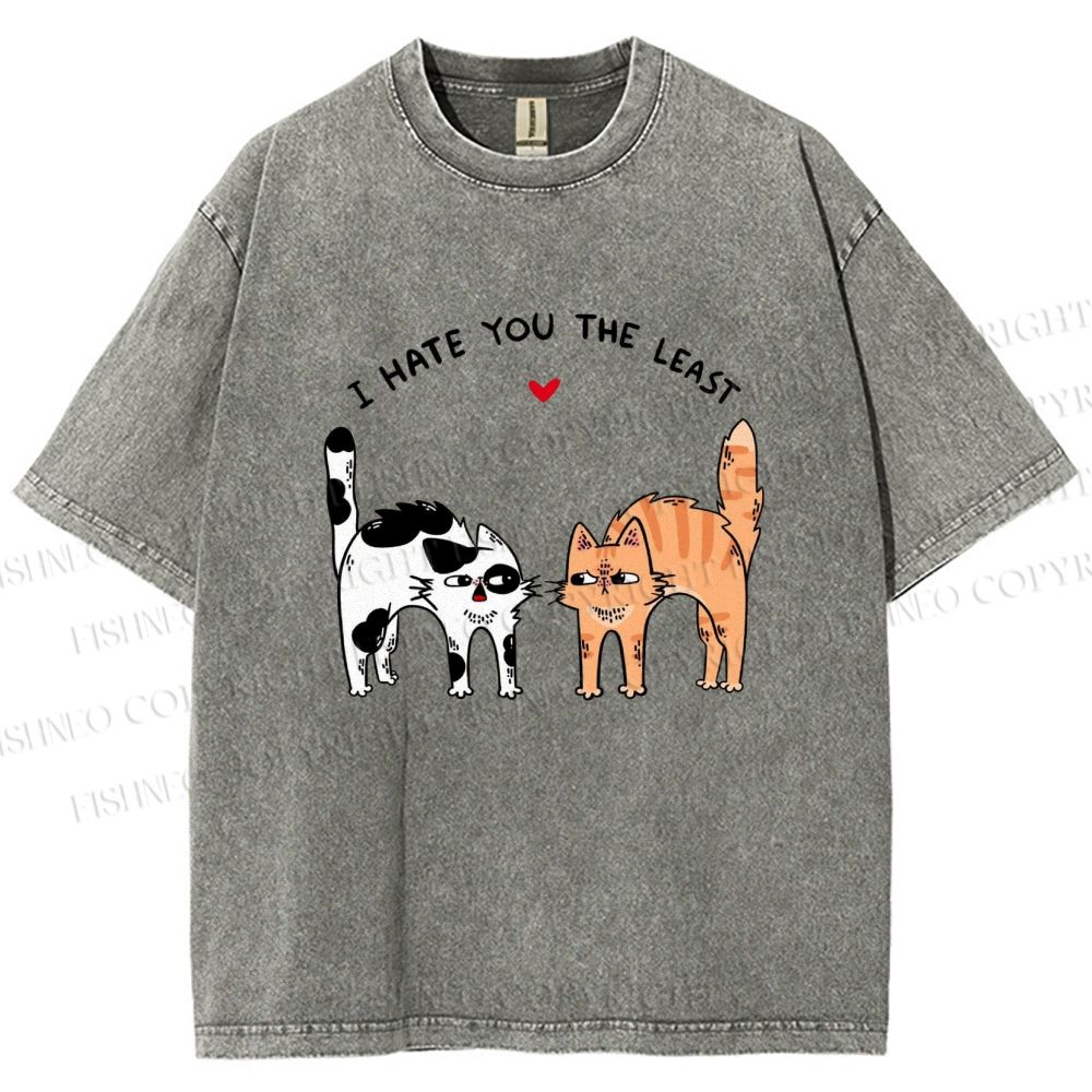 Unisex I Hate You The Least Cat Printed Washed Tee