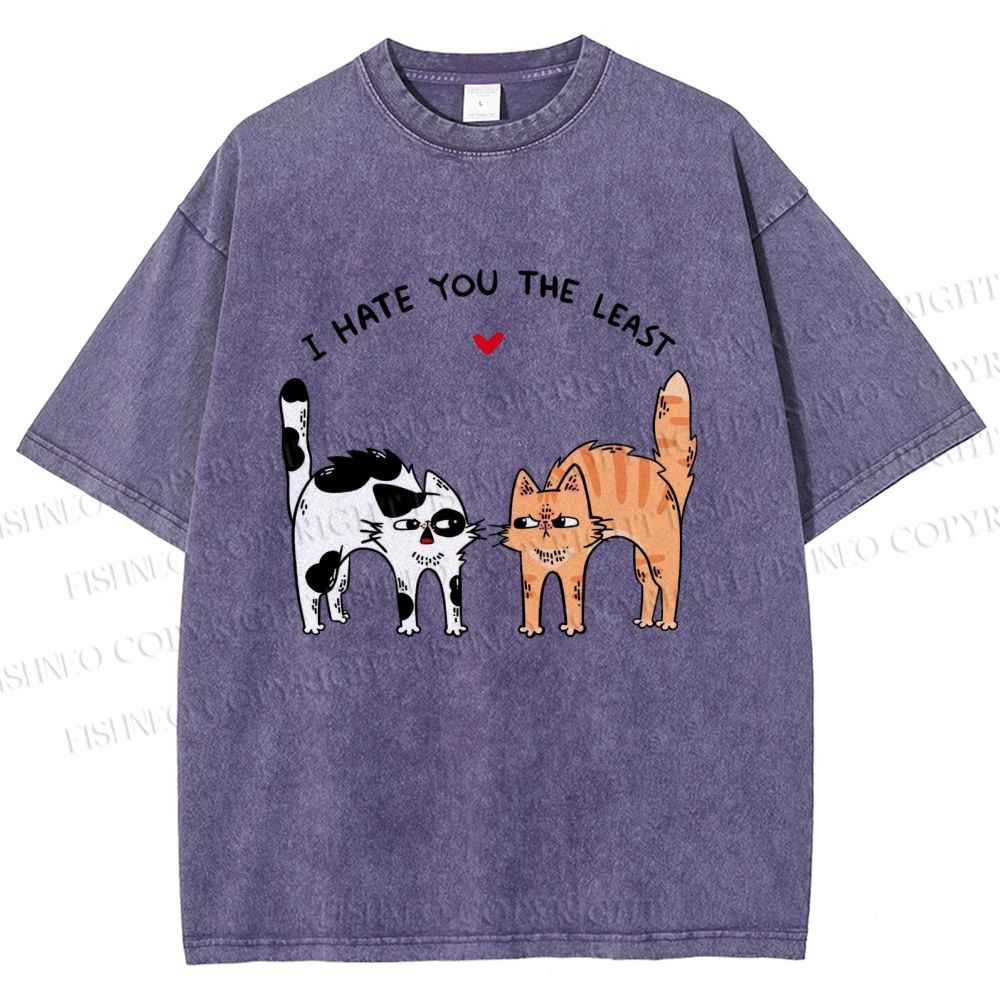 Unisex I Hate You The Least Cat Printed Washed Tee