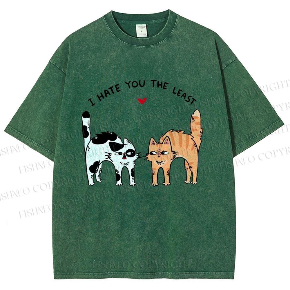 Unisex I Hate You The Least Cat Printed Washed Tee