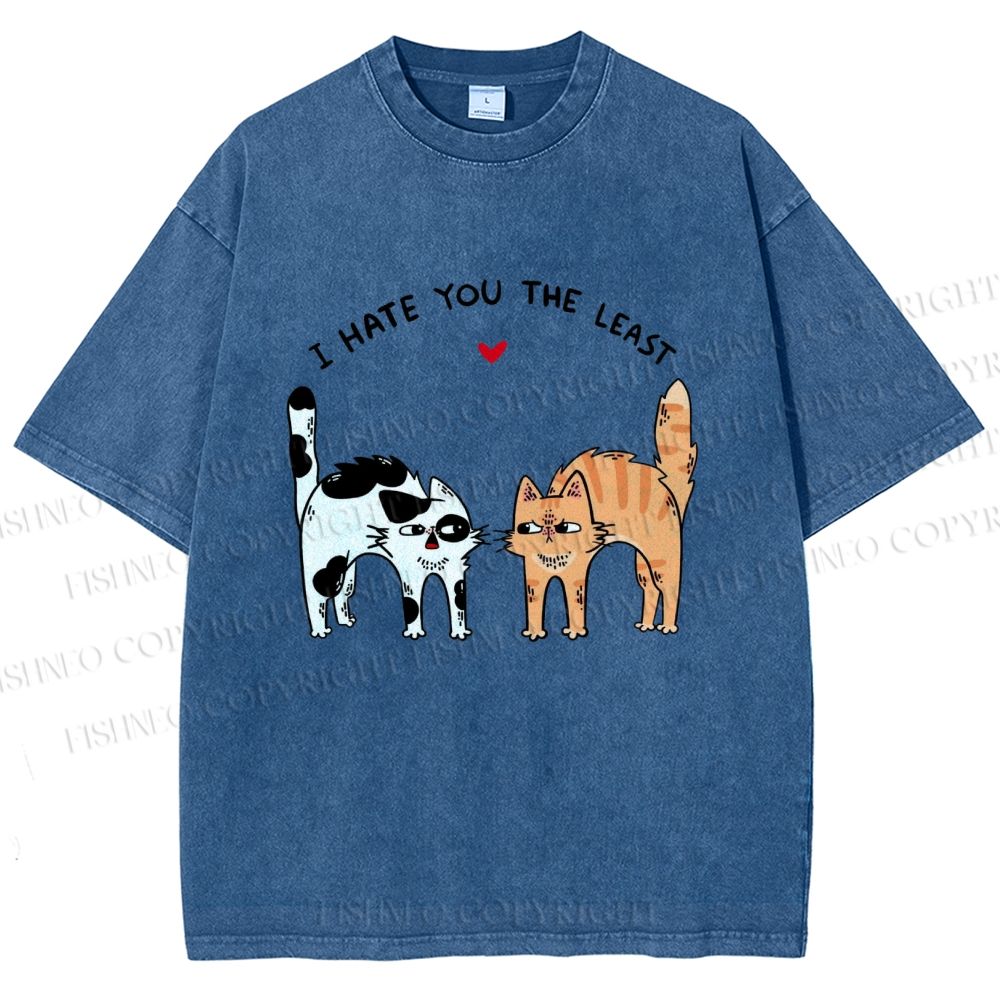 Unisex I Hate You The Least Cat Printed Washed Tee