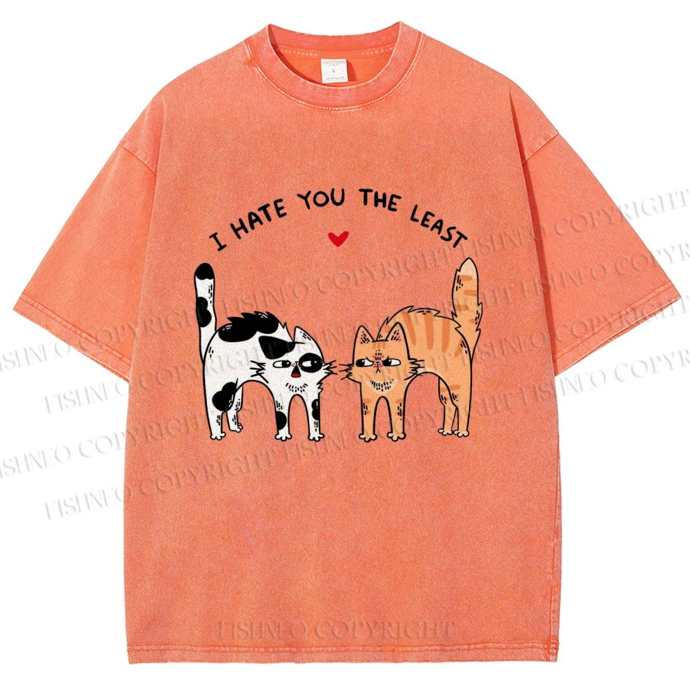 Unisex I Hate You The Least Cat Printed Washed Tee