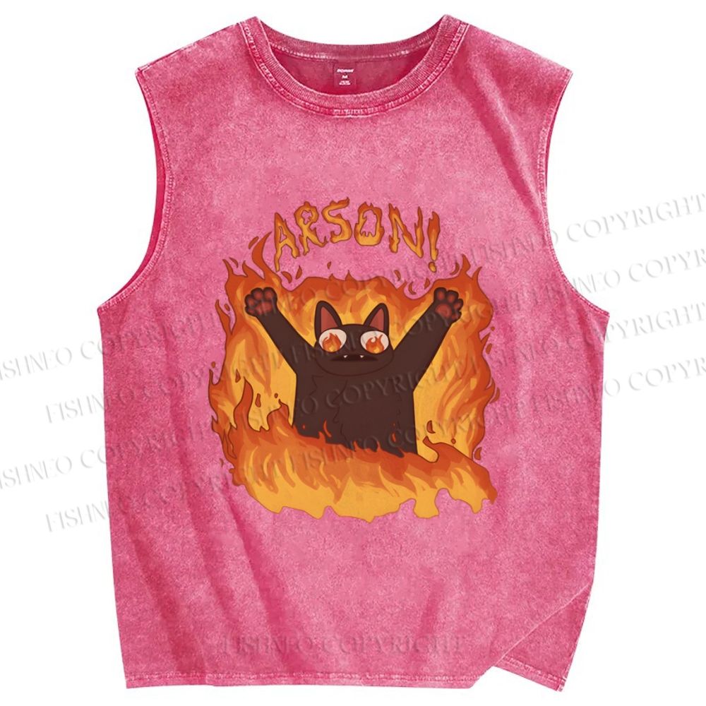 Unisex Arson Cat Printed Washed Tank Top