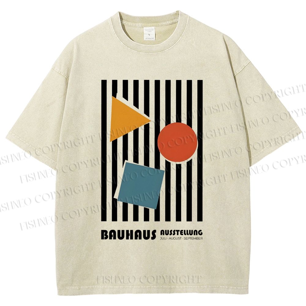 Unisex Bauhaus Geometric Stripes Printed Washed Tee
