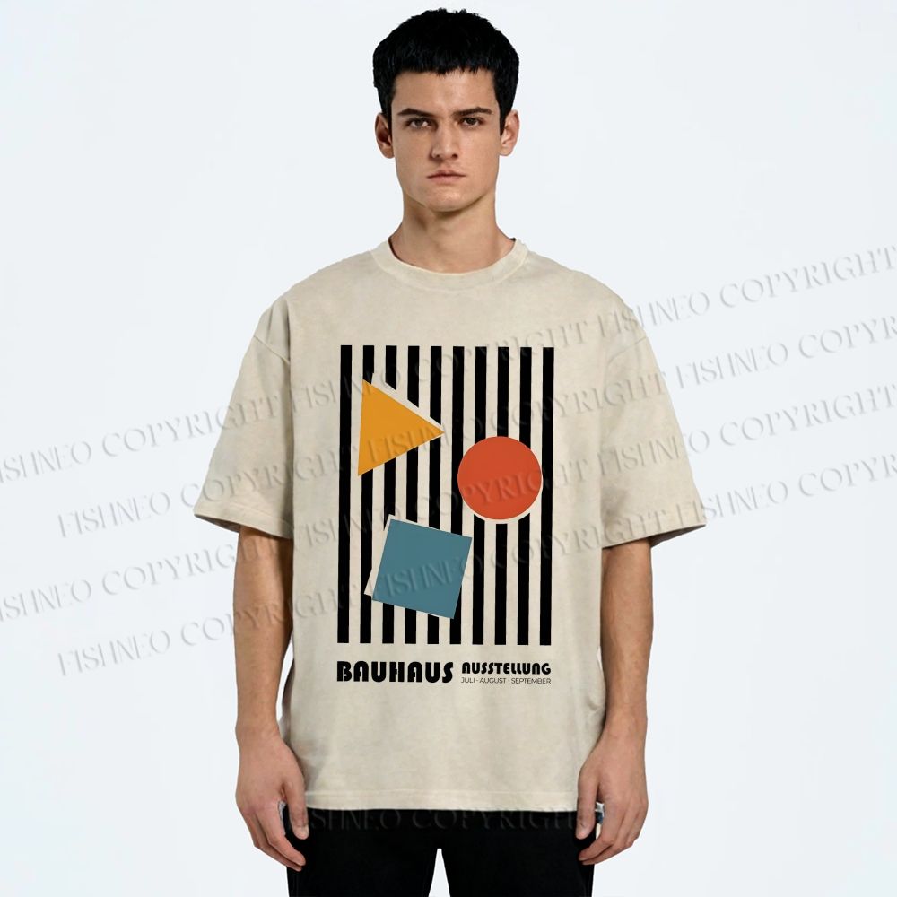 Unisex Bauhaus Geometric Stripes Printed Washed Tee
