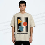 Unisex Bauhaus Geometric Stripes Printed Washed Tee