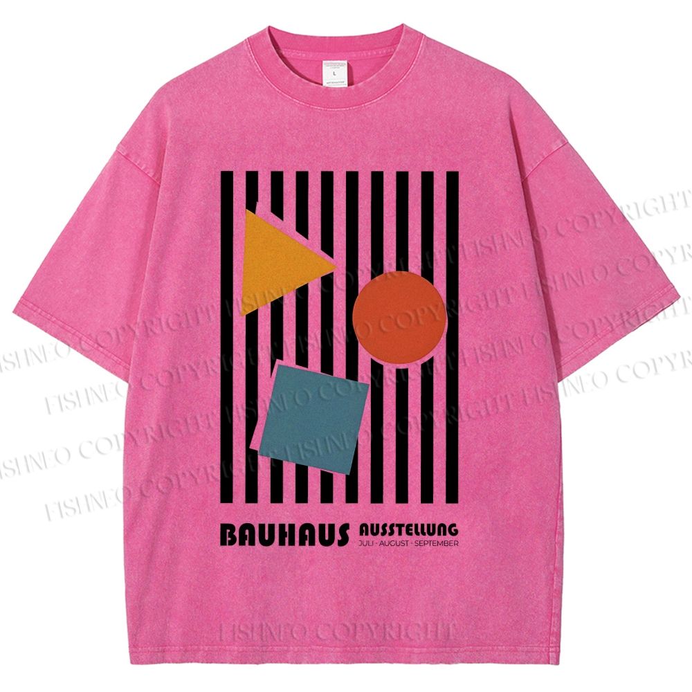 Unisex Bauhaus Geometric Stripes Printed Washed Tee