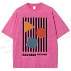 Unisex Bauhaus Geometric Stripes Printed Washed Tee