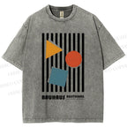 Unisex Bauhaus Geometric Stripes Printed Washed Tee