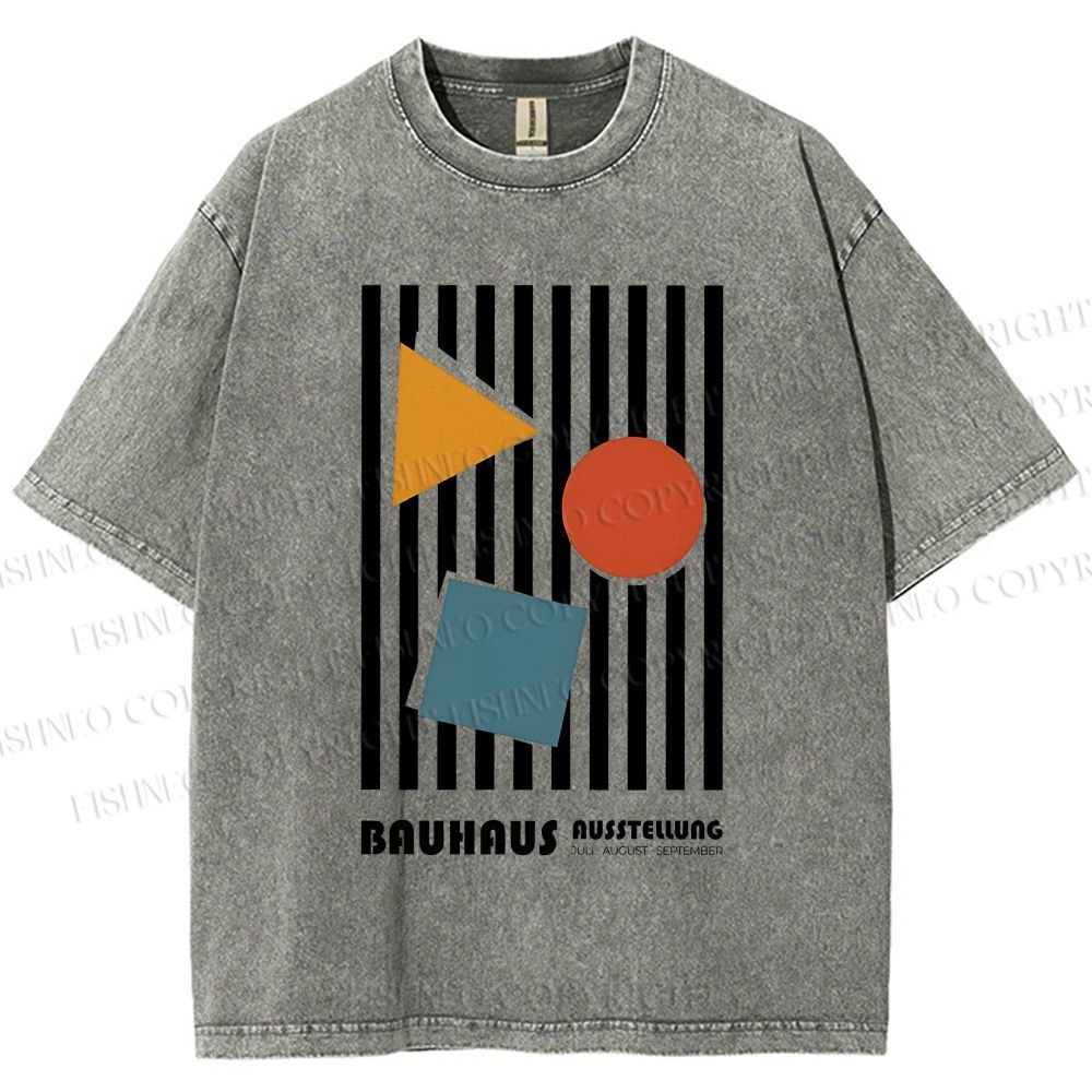Unisex Bauhaus Geometric Stripes Printed Washed Tee
