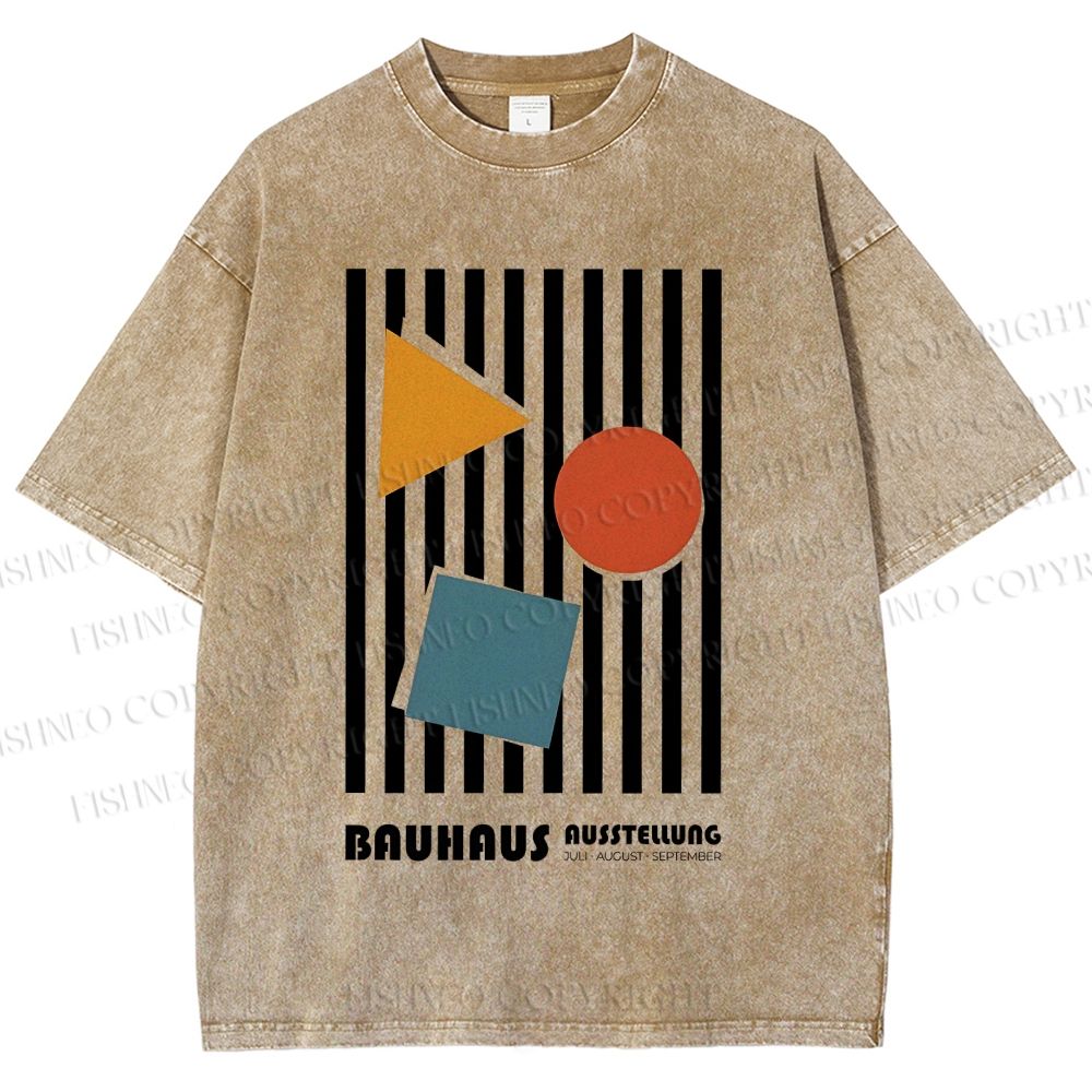 Unisex Bauhaus Geometric Stripes Printed Washed Tee