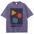 Unisex Bauhaus Geometric Stripes Printed Washed Tee