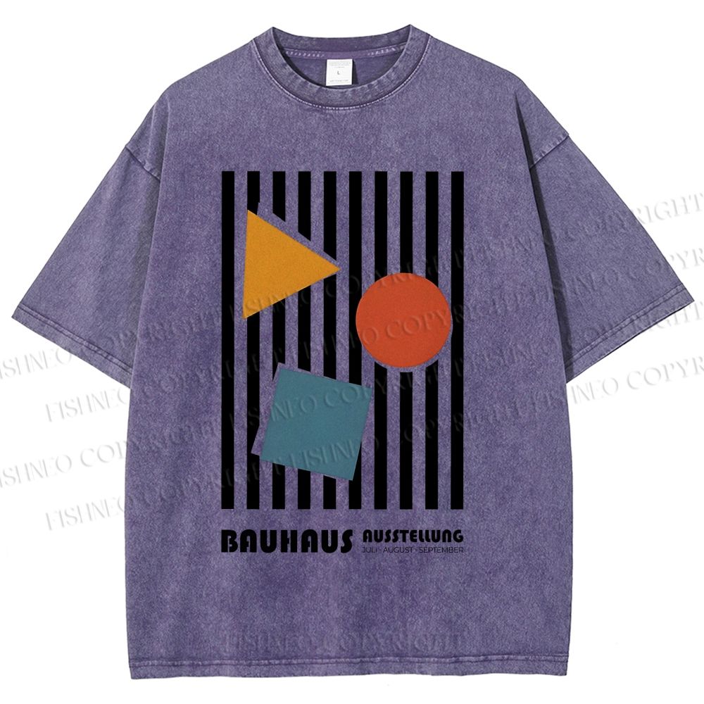 Unisex Bauhaus Geometric Stripes Printed Washed Tee
