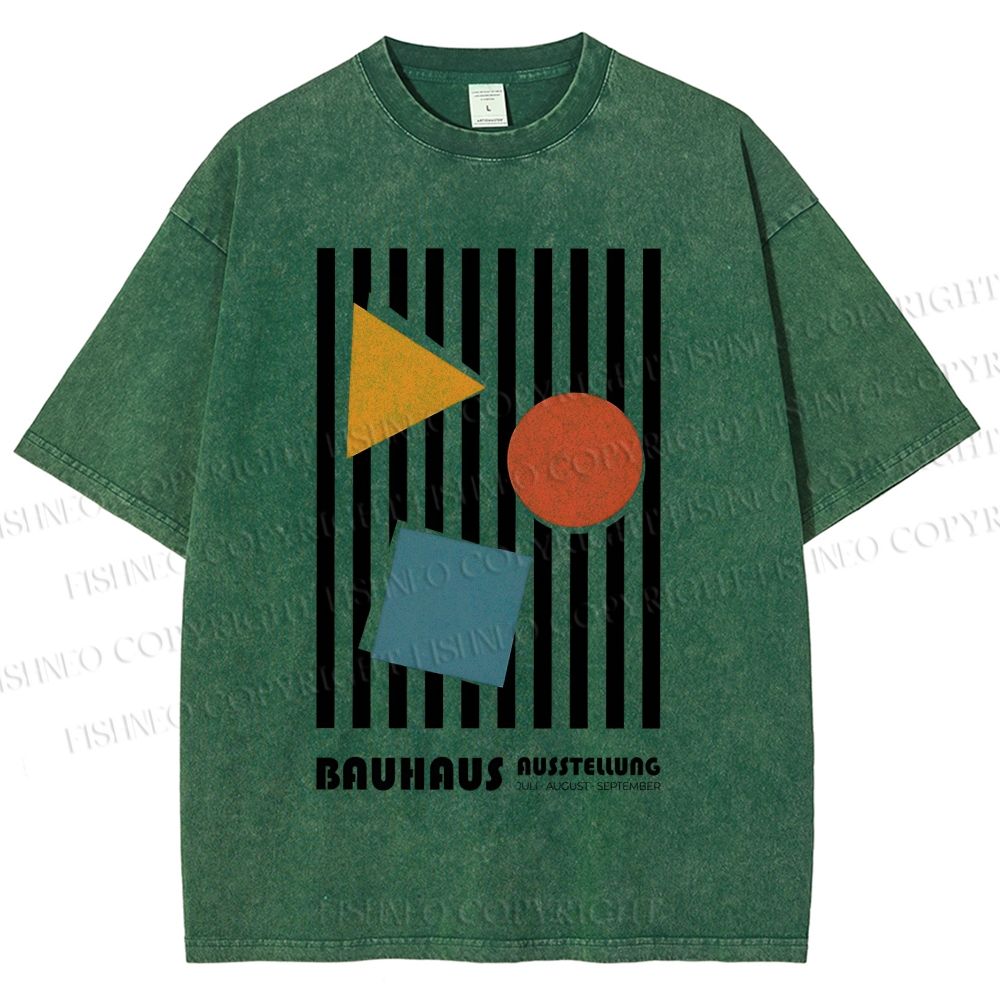 Unisex Bauhaus Geometric Stripes Printed Washed Tee