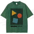 Unisex Bauhaus Geometric Stripes Printed Washed Tee