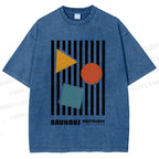 Unisex Bauhaus Geometric Stripes Printed Washed Tee