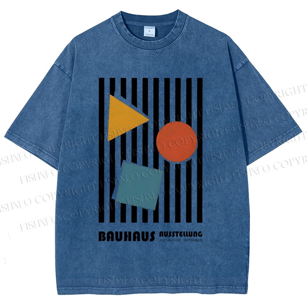 Unisex Bauhaus Geometric Stripes Printed Washed Tee