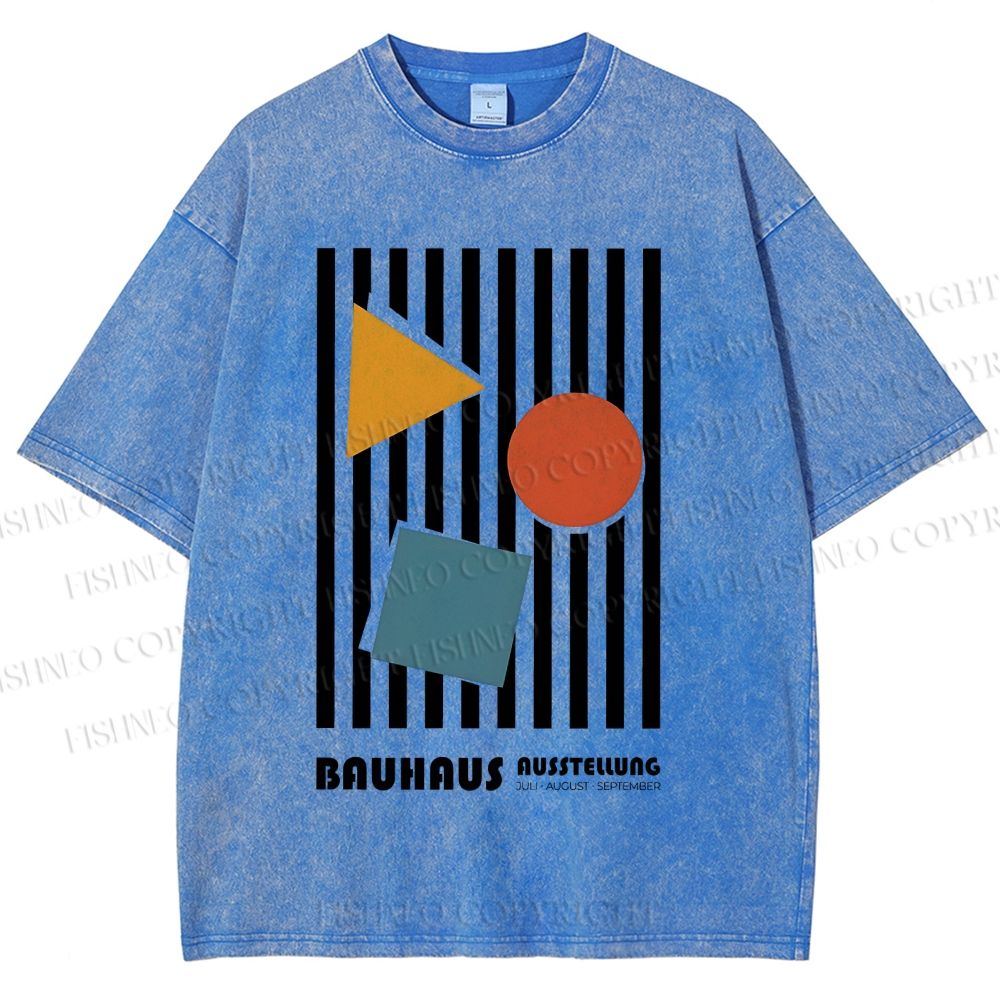 Unisex Bauhaus Geometric Stripes Printed Washed Tee