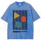 Unisex Bauhaus Geometric Stripes Printed Washed Tee
