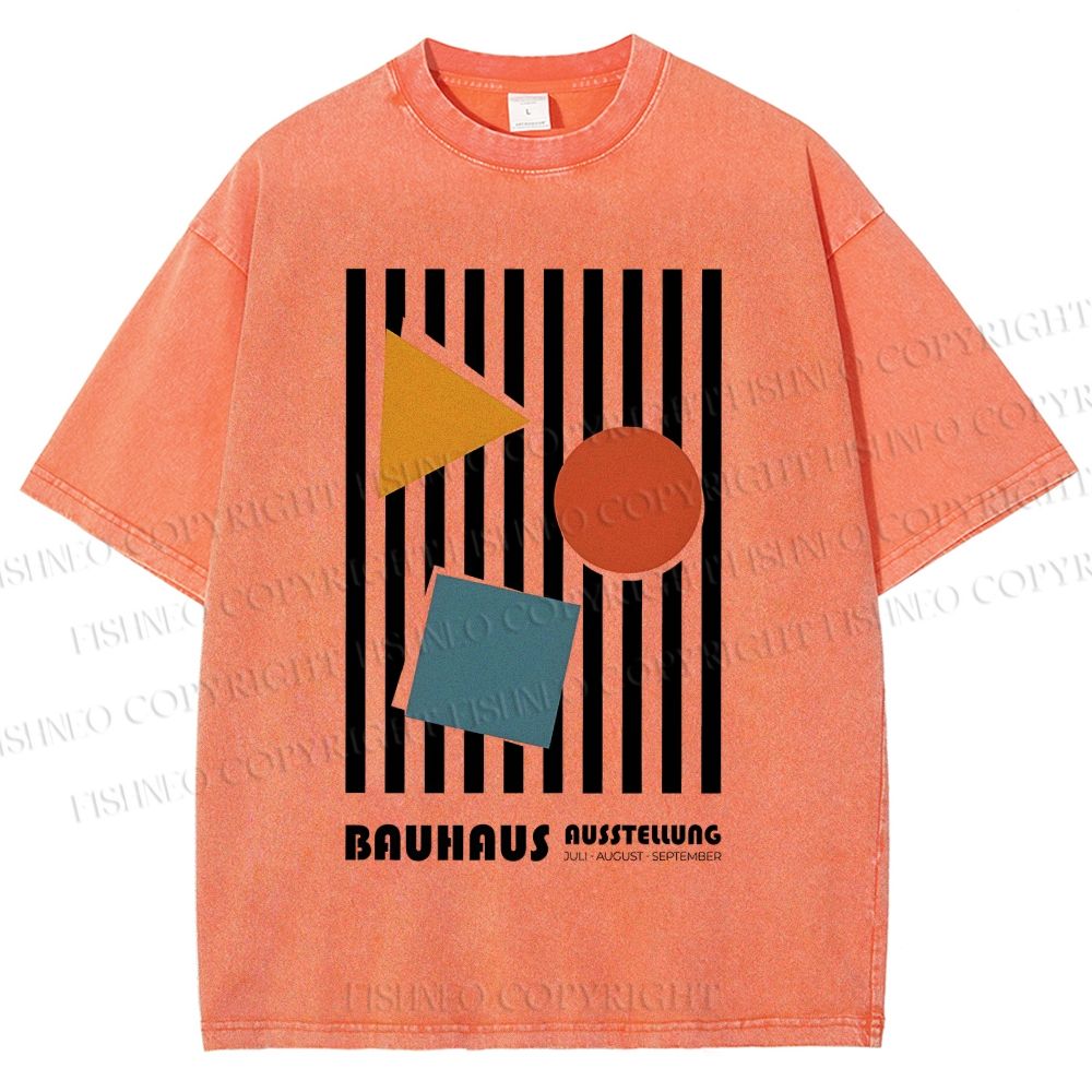 Unisex Bauhaus Geometric Stripes Printed Washed Tee