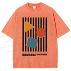 Unisex Bauhaus Geometric Stripes Printed Washed Tee