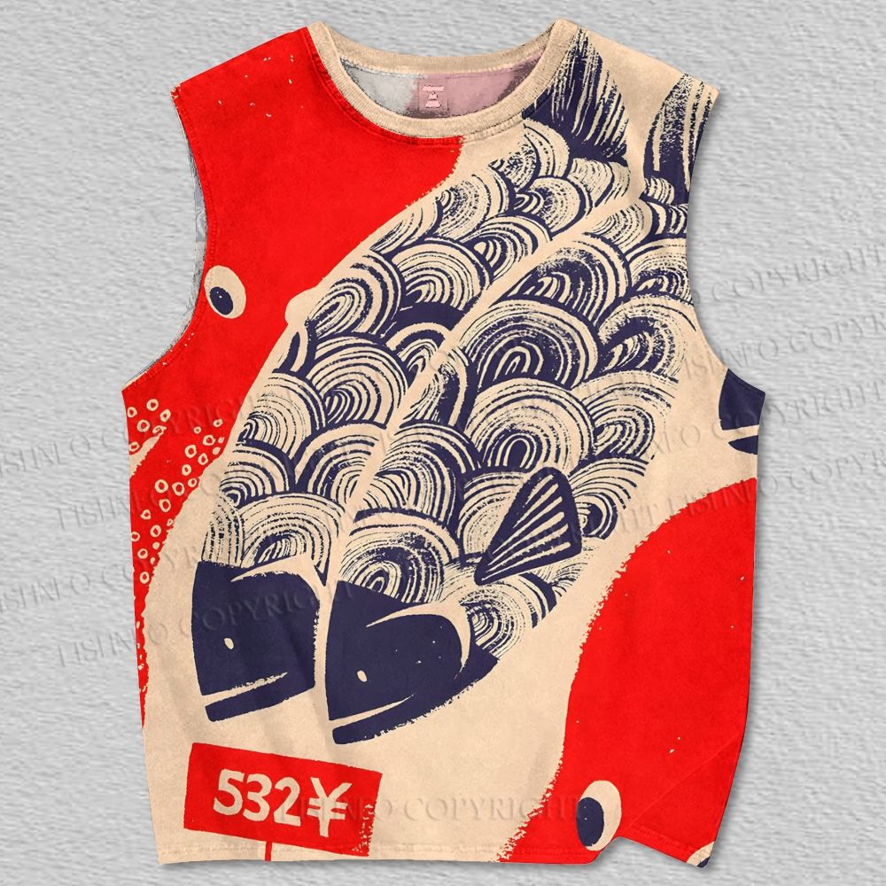 Unisex Japanese Vintage Fish Octopus Printed Tank Top