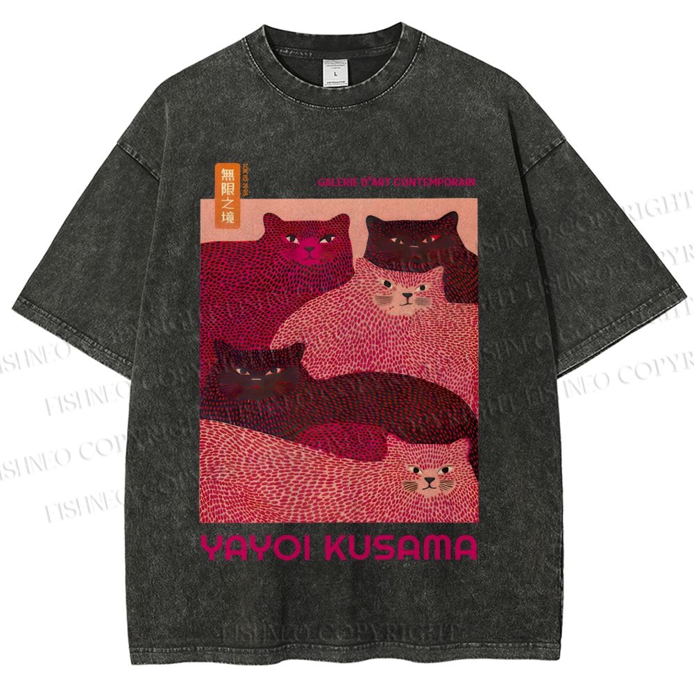 Unisex Pink Bears Yayoi Kusama Printed Washed Tee