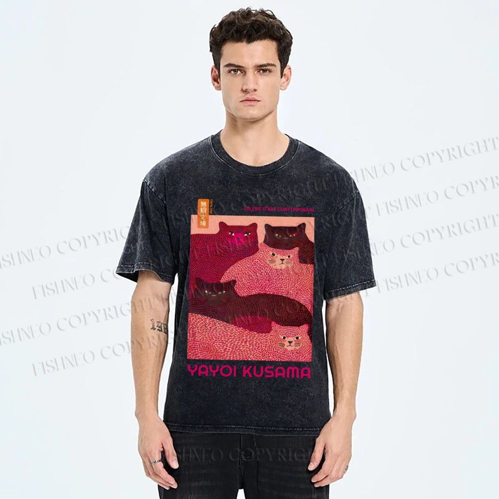 Unisex Pink Bears Yayoi Kusama Printed Washed Tee