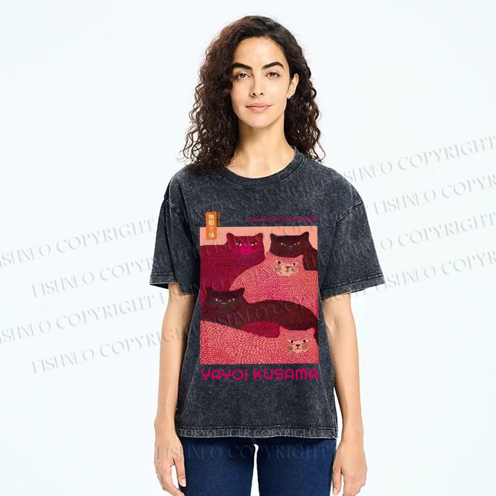 Unisex Pink Bears Yayoi Kusama Printed Washed Tee