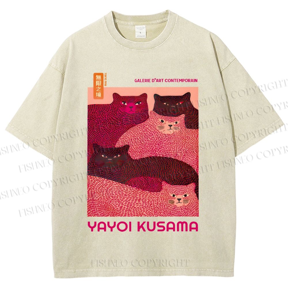 Unisex Pink Bears Yayoi Kusama Printed Washed Tee