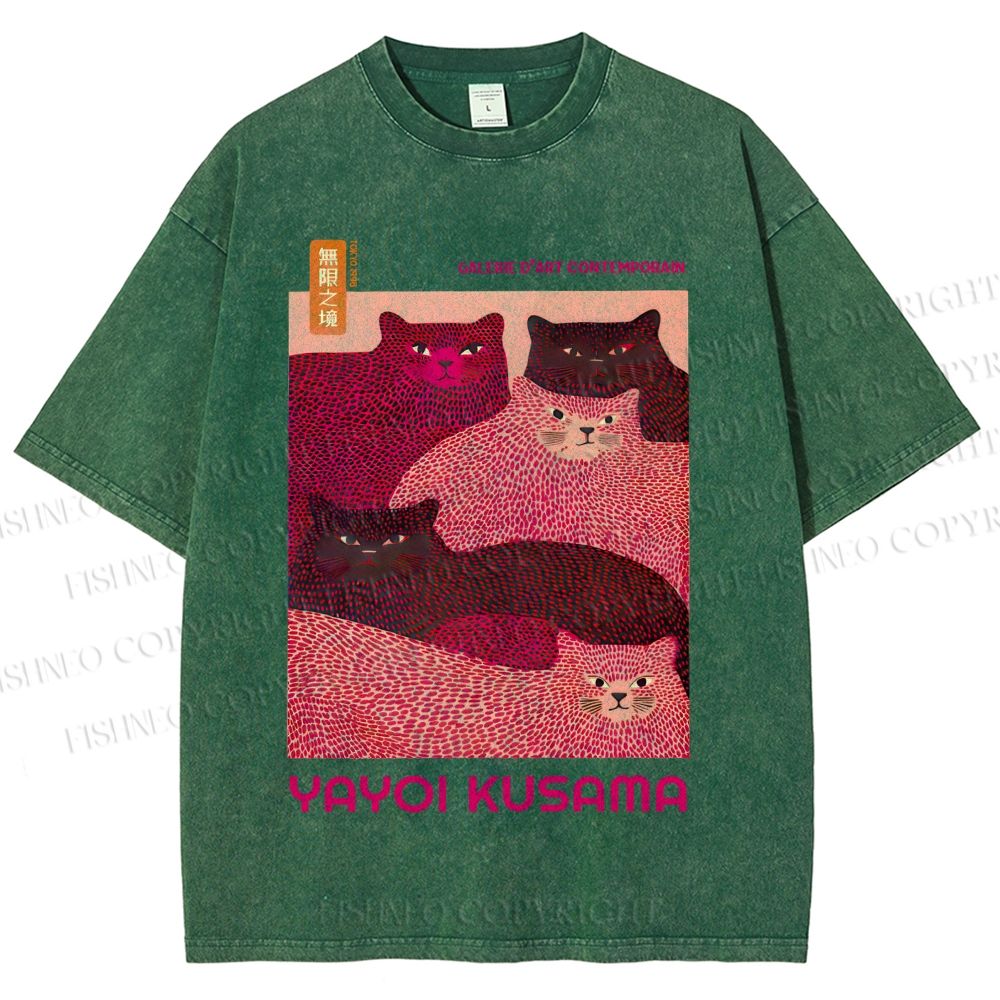 Unisex Pink Bears Yayoi Kusama Printed Washed Tee
