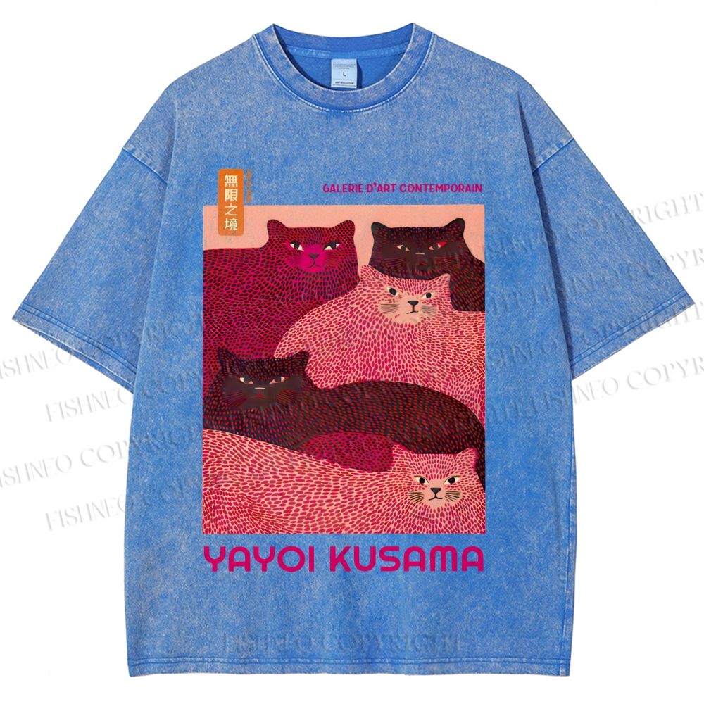 Unisex Pink Bears Yayoi Kusama Printed Washed Tee