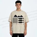 Unisex Geometric Landscape Fish Printed Washed Tee