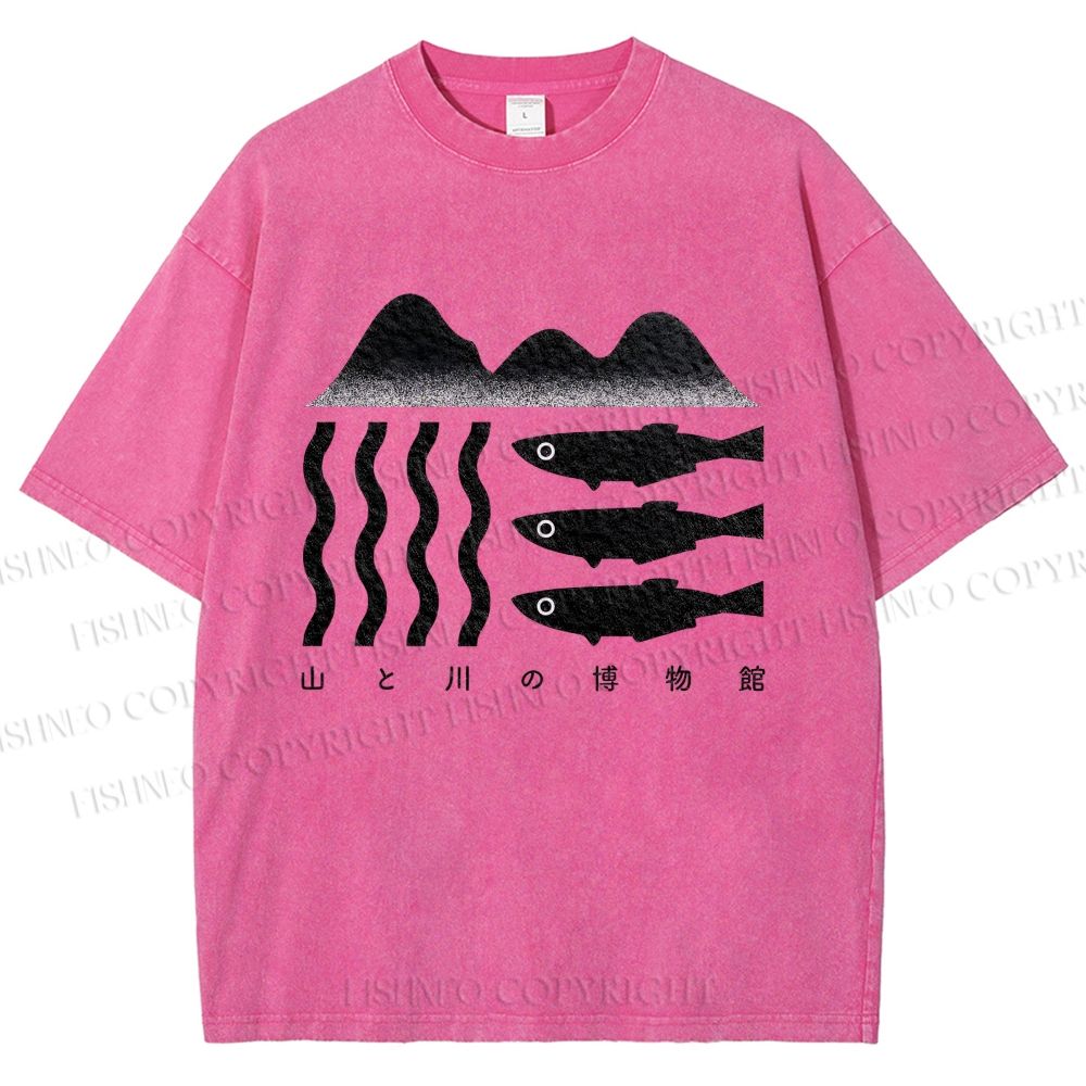 Unisex Geometric Landscape Fish Printed Washed Tee