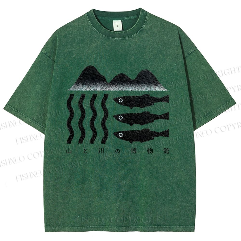 Unisex Geometric Landscape Fish Printed Washed Tee
