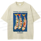 Unisex Colorful Cartoon Sardines Printed Washed Tee