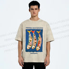 Unisex Colorful Cartoon Sardines Printed Washed Tee