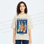 Unisex Colorful Cartoon Sardines Printed Washed Tee