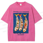 Unisex Colorful Cartoon Sardines Printed Washed Tee