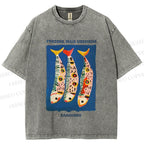 Unisex Colorful Cartoon Sardines Printed Washed Tee