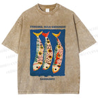 Unisex Colorful Cartoon Sardines Printed Washed Tee