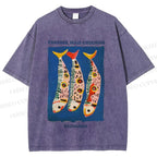 Unisex Colorful Cartoon Sardines Printed Washed Tee