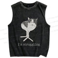 Unisex Funny Cat Being Struggling Printed Washed Tank Top