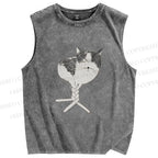 Unisex Funny Cat Being Struggling Printed Washed Tank Top