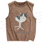 Unisex Funny Cat Being Struggling Printed Washed Tank Top