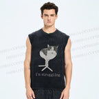 Unisex Funny Cat Being Struggling Printed Washed Tank Top