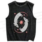 Unisex Rats With Star Printed Washed Tank Top