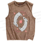 Unisex Rats With Star Printed Washed Tank Top